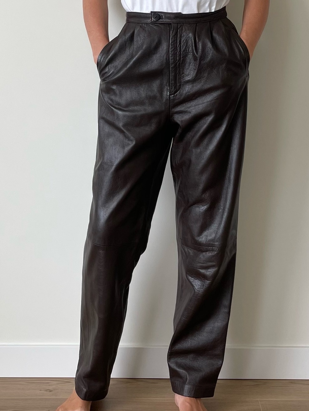 Vintage High-Waisted Dark Brown Leather Pants